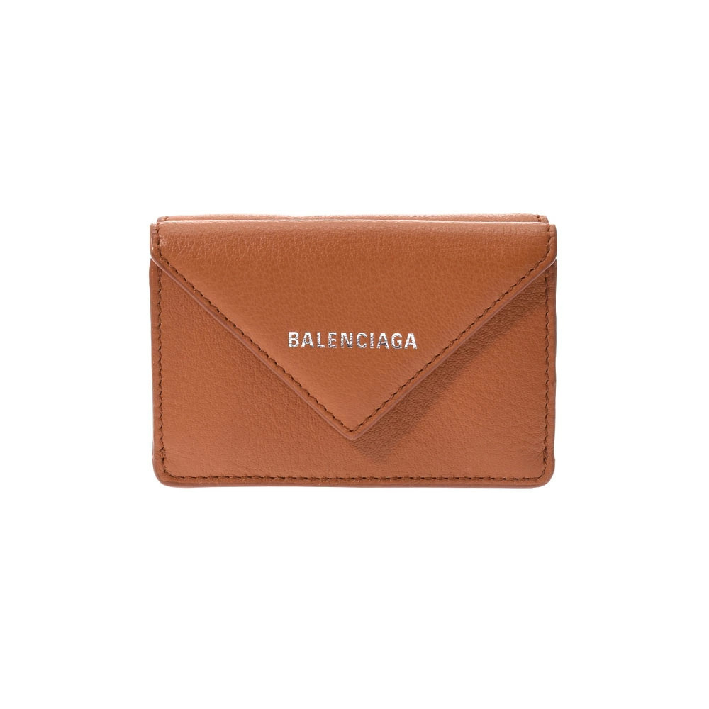 BALENCIAGA Paper Wallet Brown Calfskin Tri fold
